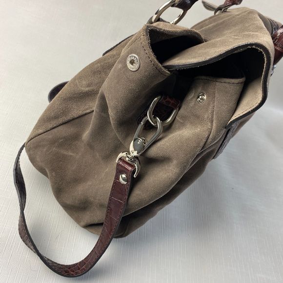 NIQUEA.D Gray SUEDE HOBO BAG! Large Brown Alligator Leather Purse MADE in ITALY - Picture 11 of 16